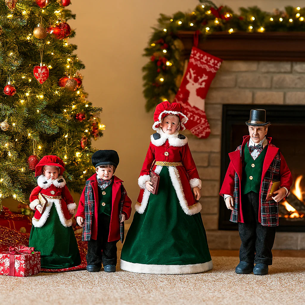 Famiglia natalizia con vestiti colore rosso e verde  set 4 pezzi