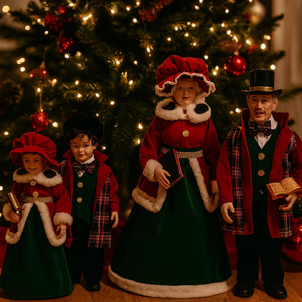 Famiglia natalizia con vestiti colore rosso e verde  set 4 pezzi