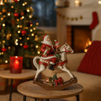 Statuetta Cavallo a dondolo con Babbo Natale in poli-resina