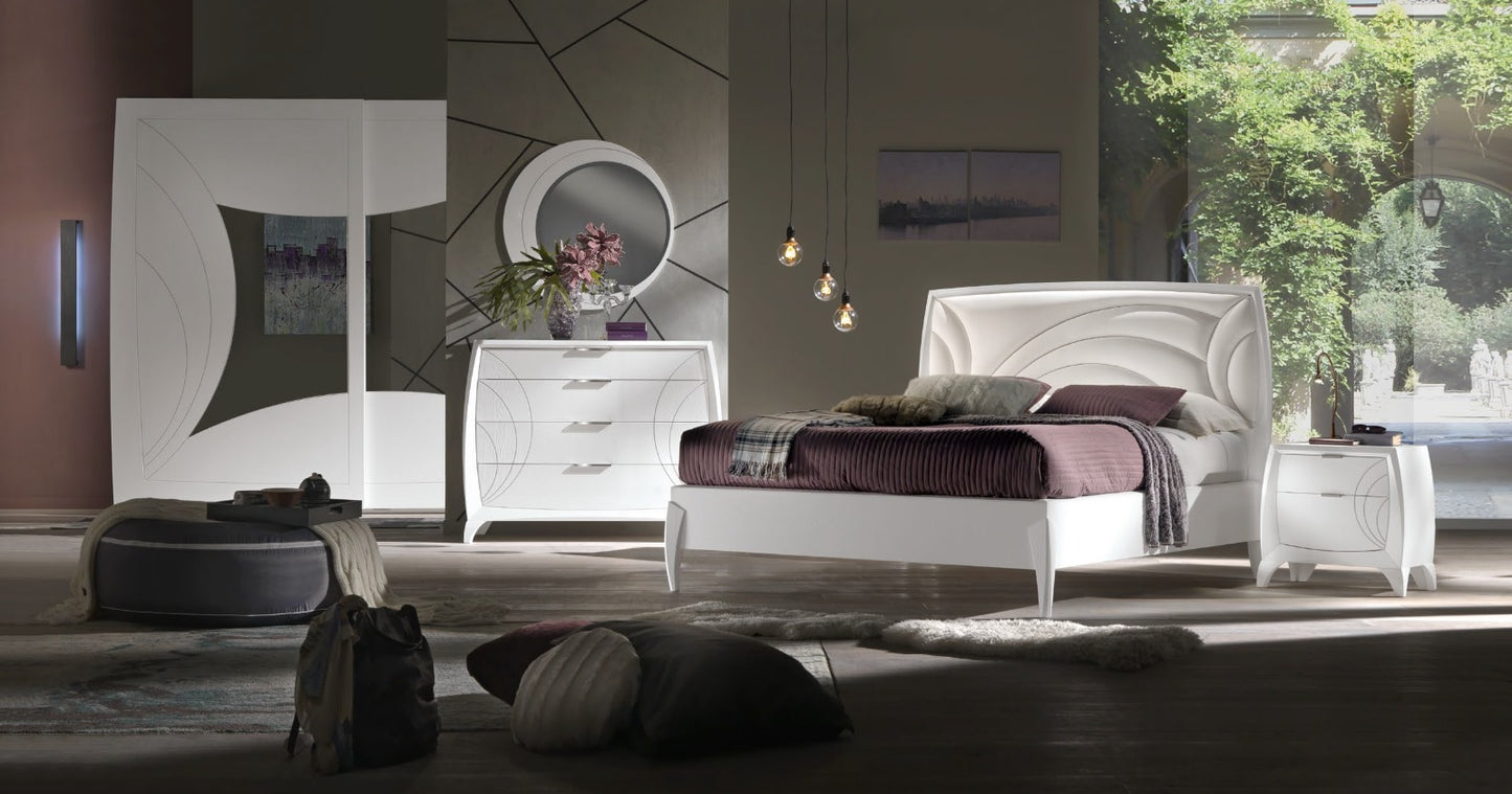 Letto matrimoniale curvo imbottito