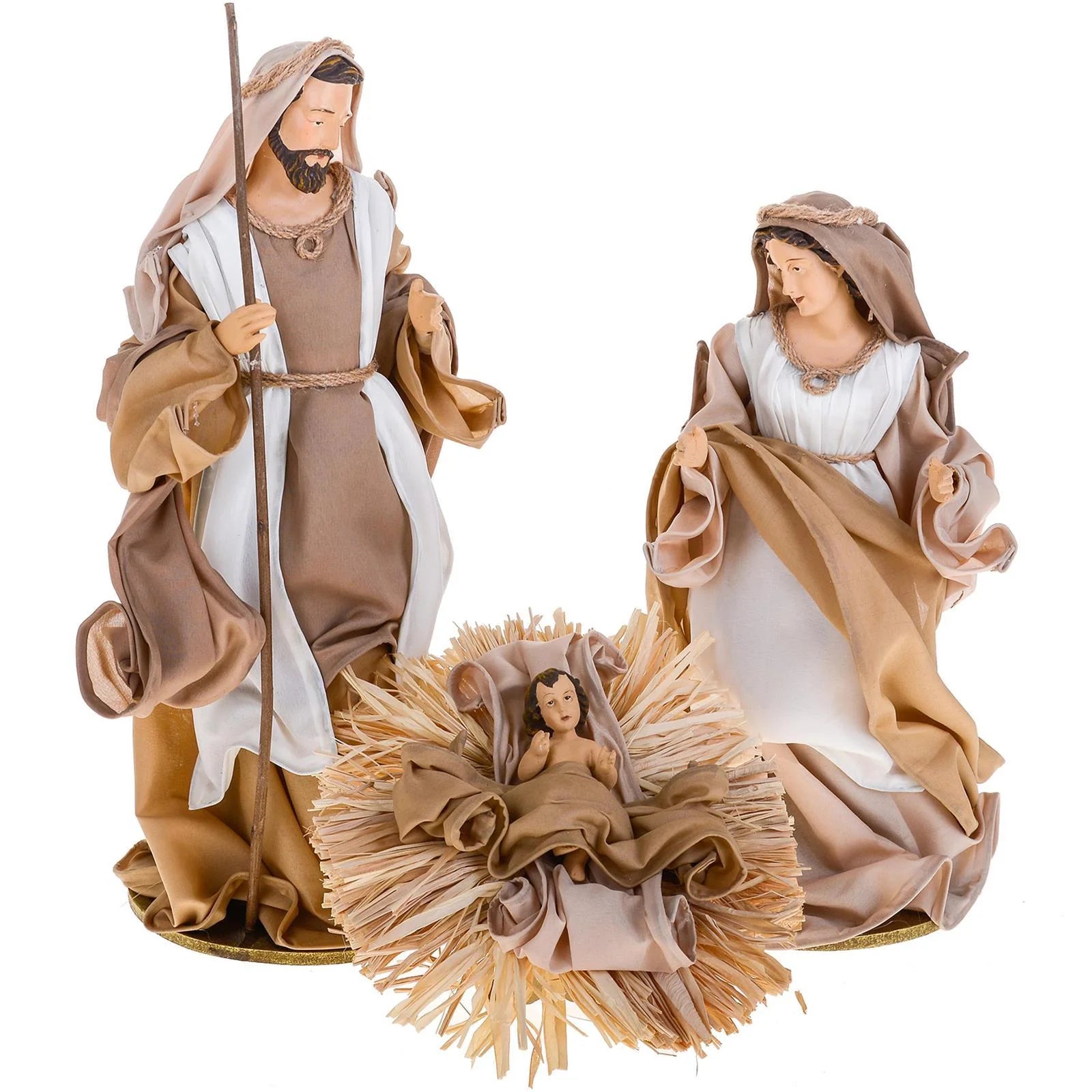Natività completa  in tessuto BETLEMME set da 3 statue  h 36 cm crema /marrone