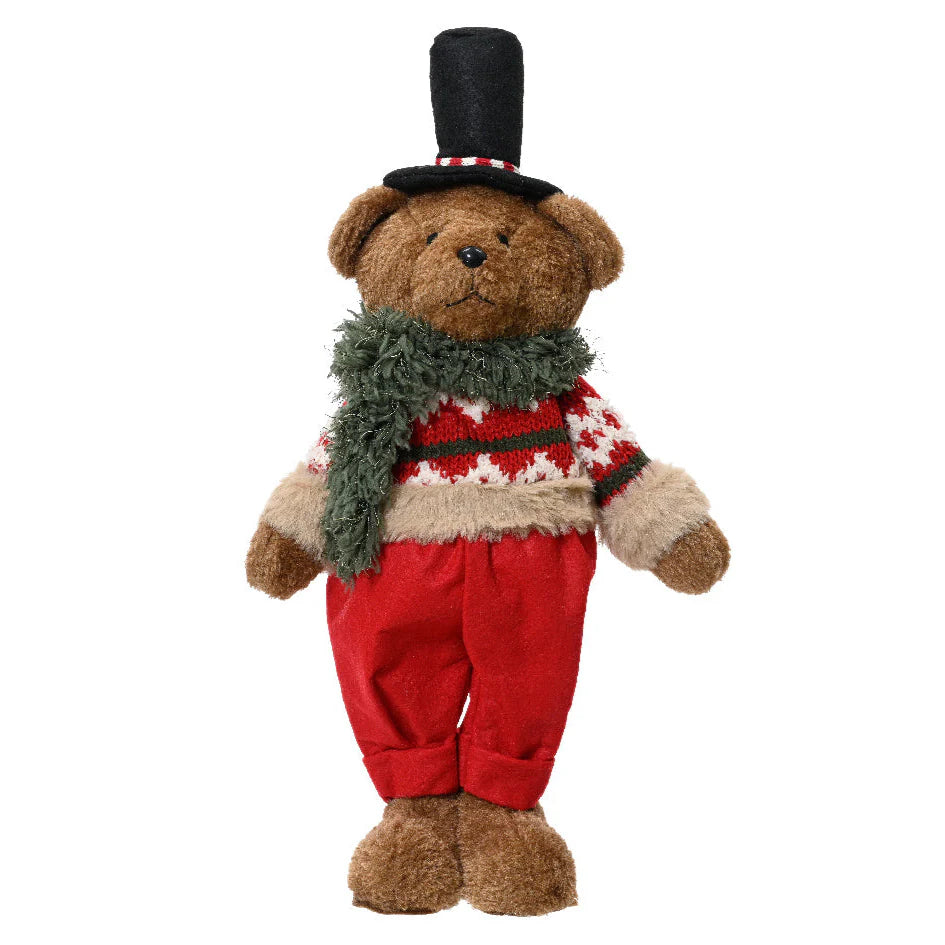 Orsacchiotto con cappello e maglione, decorazioni natalizie in poliestere da 37 cm