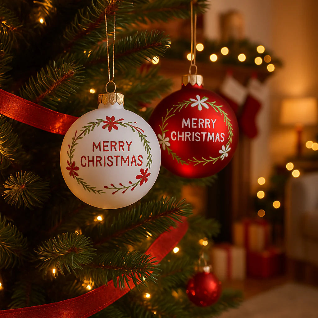 Set 12 Palline per albero di Natale in vetro Merry Christmas per decorazione natalizia