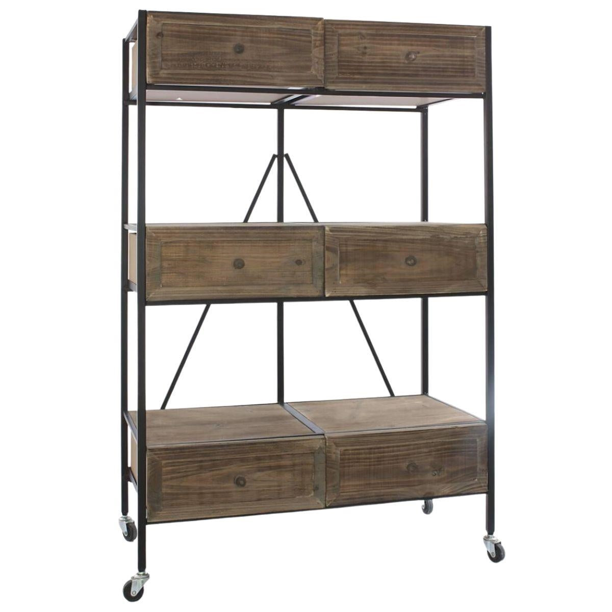Scaffale in ferro e legno con ruote 74X37H112