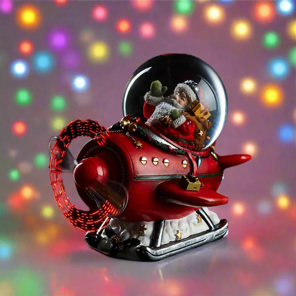 Sfera di vetro a forma di aeroplano "Merry XMas" con led luminosi