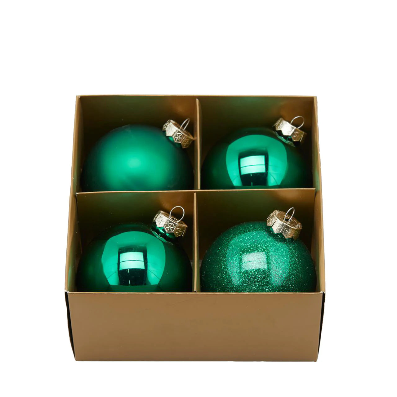 Palline in vetro color Verde Scuro pendagli misti decorati - confezione 4 da 10 cm