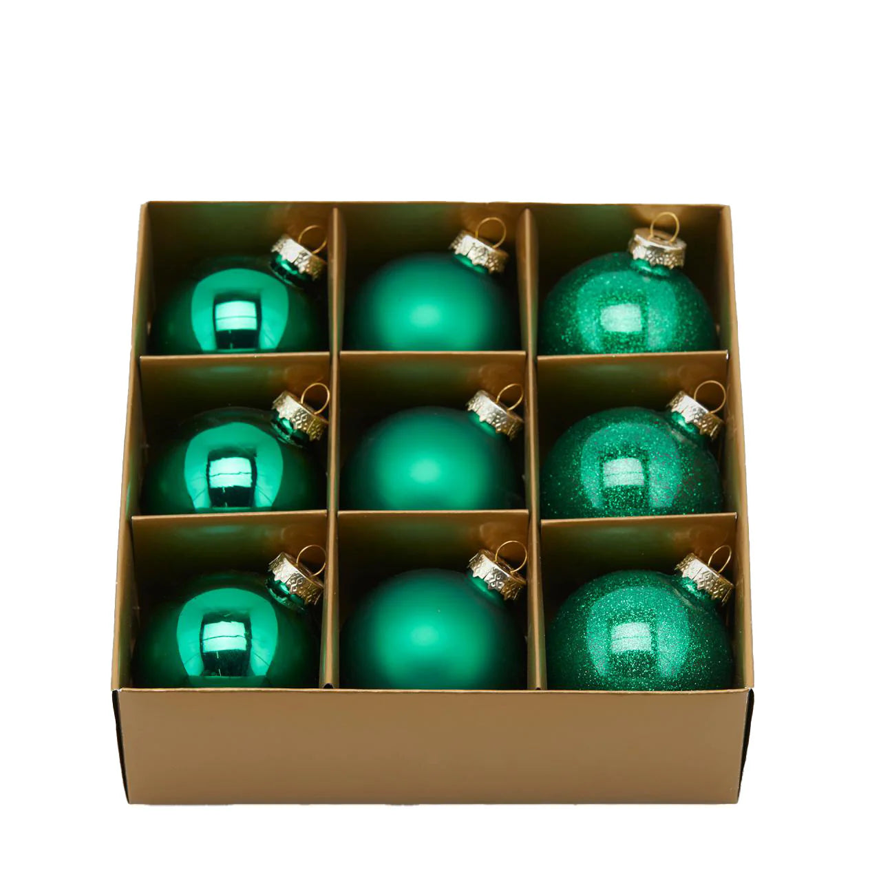 Palline in vetro color Verde Scuro pendagli misti decorati - confezione 9 da 6 cm
