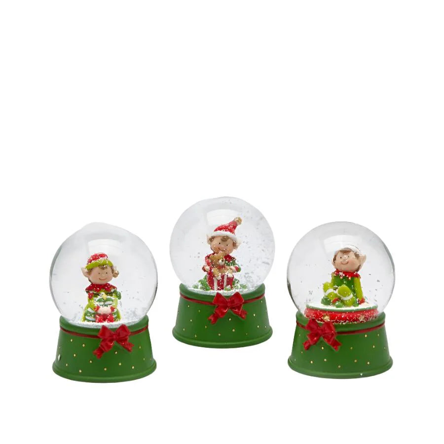 Sfera con elfo sdraiato in vetro decorazione natalizia da 9 cm