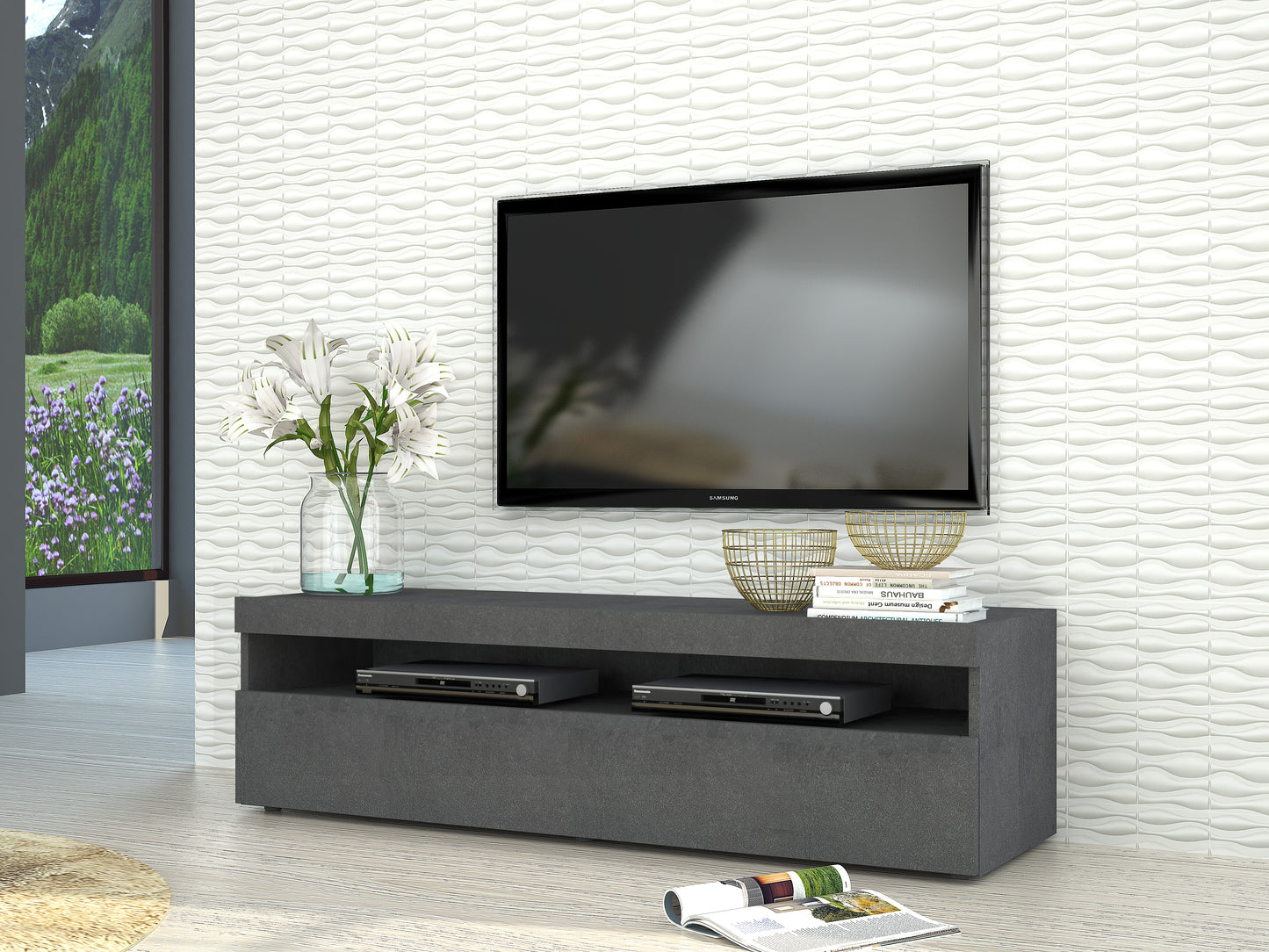 Porta tv BURRATA 130 cm 1 vano giorno + 1 anta a ribalta