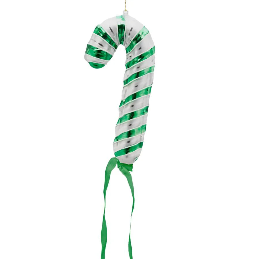 Decorazione palloncino Candy bastoncino verde in vetro di H.18 cm per il natale