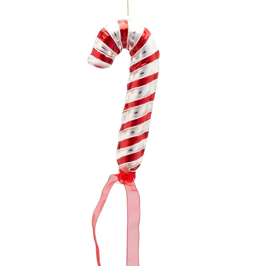 Decorazione palloncino Candy bastoncino rosso in vetro di H.18 cm per il natale