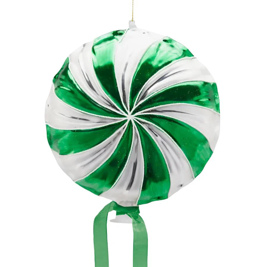Decorazione caramella a girella in vetro verde di 17 cm pallina natalizia