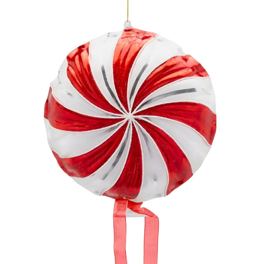 Decorazione caramella a girella in vetro rosso di 17 cm pallina natalizia