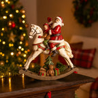 Statuetta Cavallo a dondolo con Babbo Natale in poli-resina