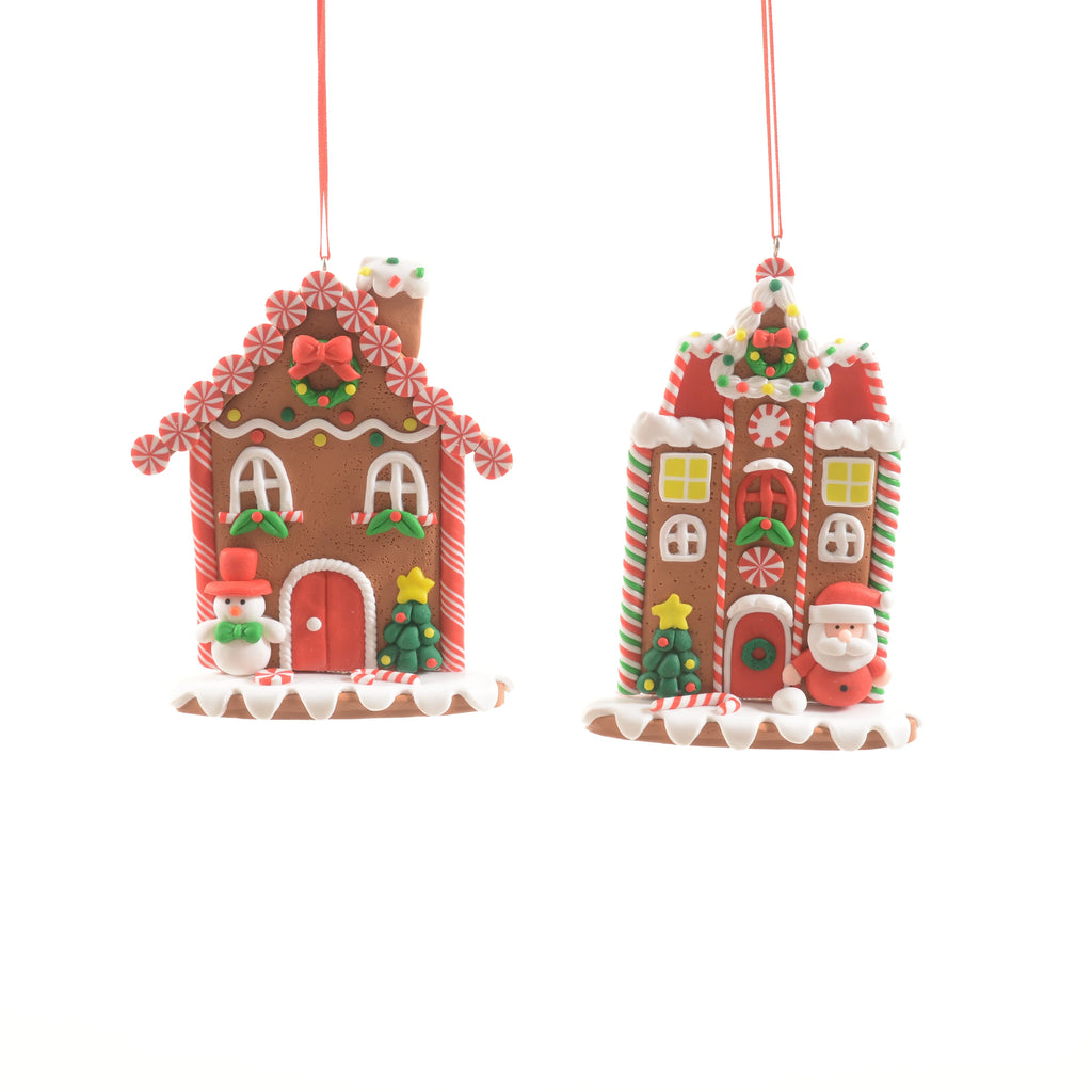 Pendaglio a forma di casa natalizia con pupazzo in argilla morbida h 12 cm