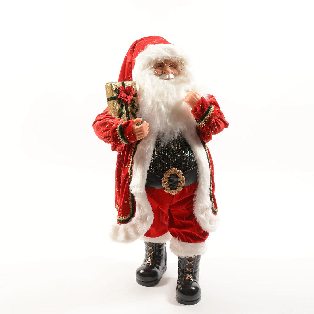Babbo natale con vestito rosso e regalo in poliestere h 60 cm