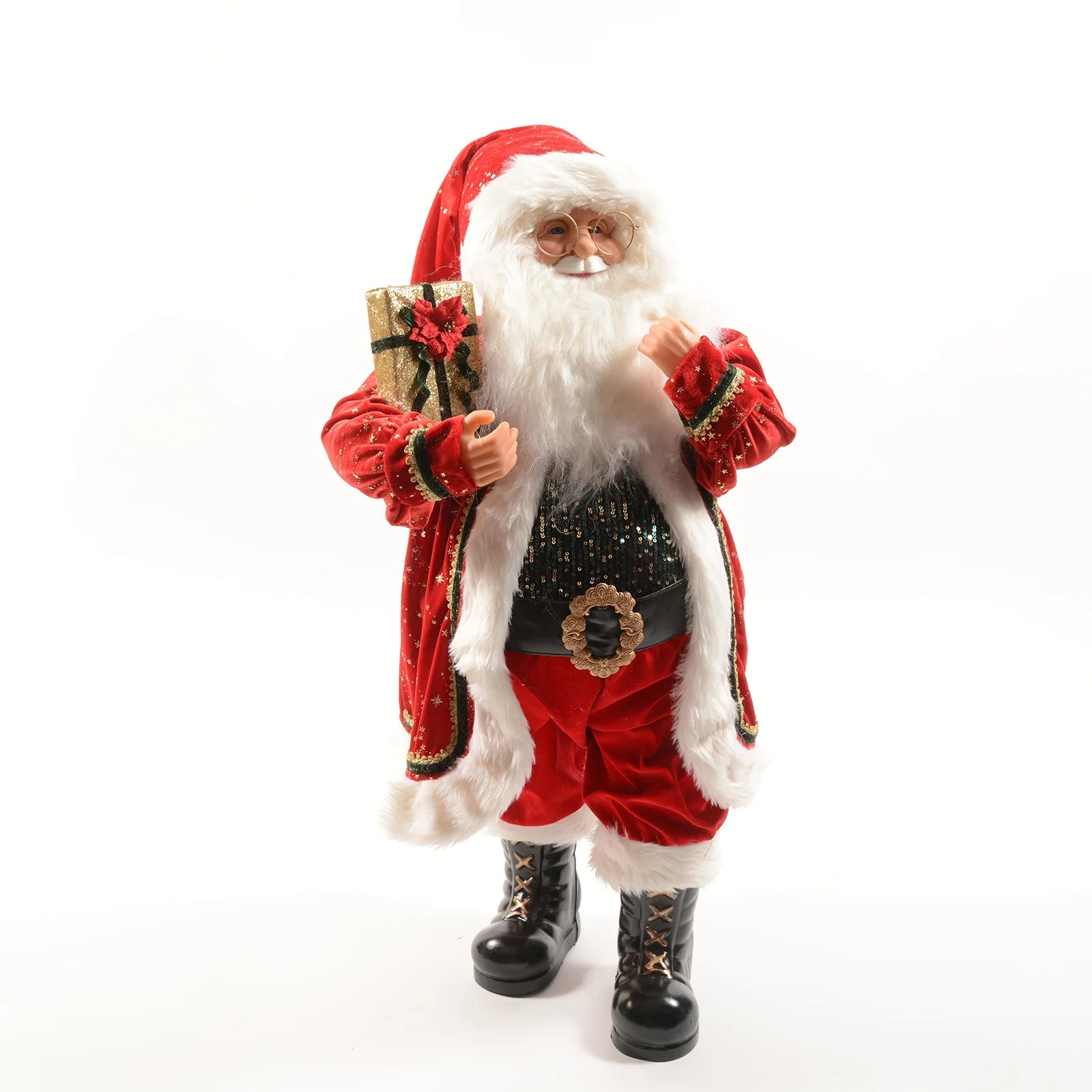 Babbo natale con vestito rosso e regalo in poliestere h 60 cm