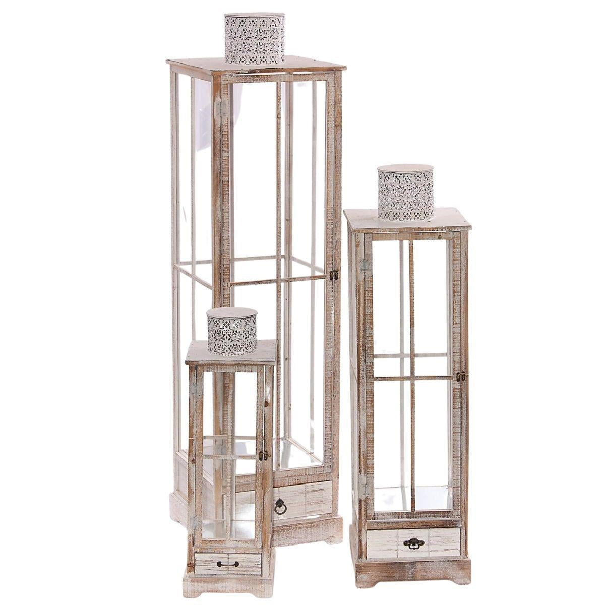 Lanterna in abete 40X40H151 in set di 3