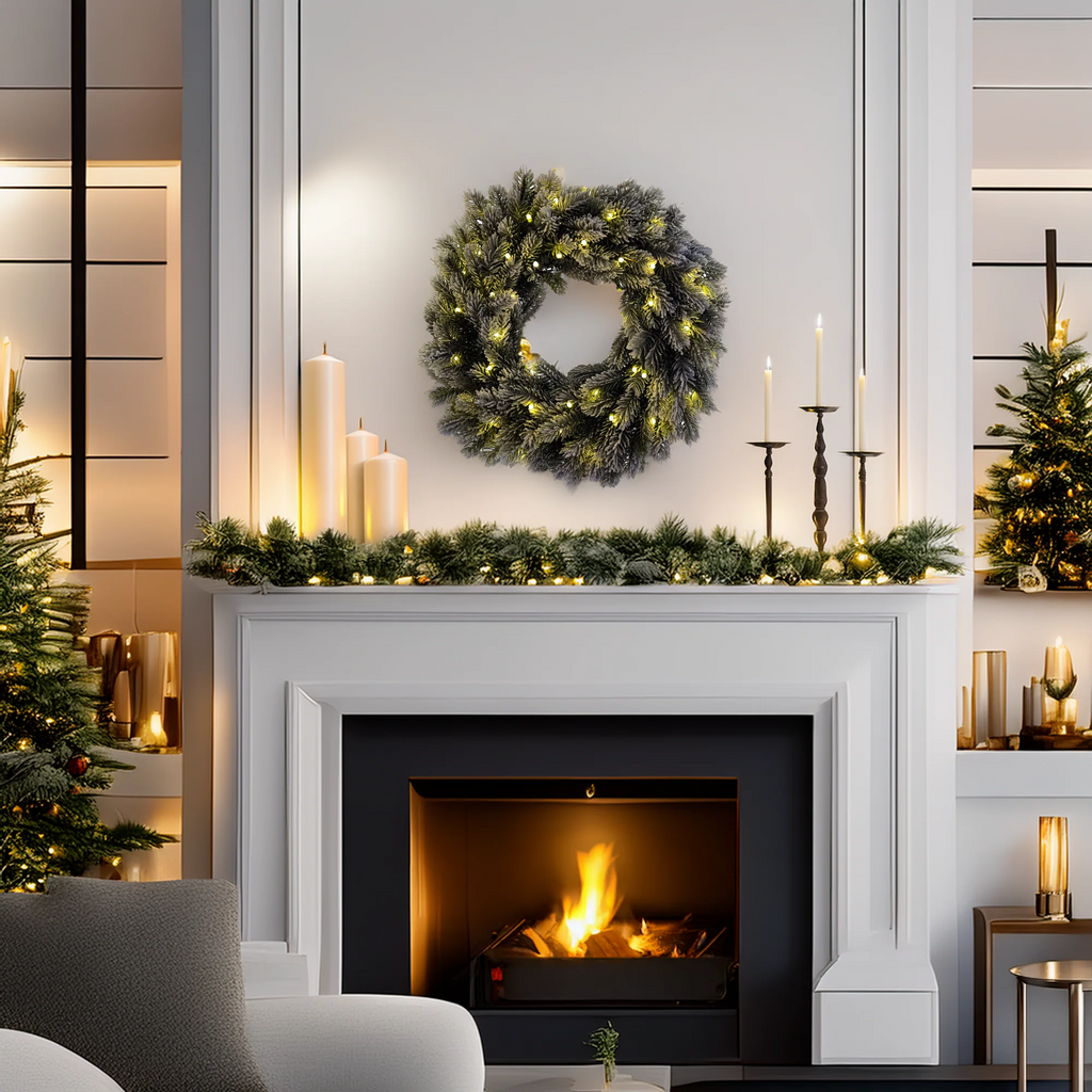 Corona "ALPINA" innevata Ø 50 cm con led integrati