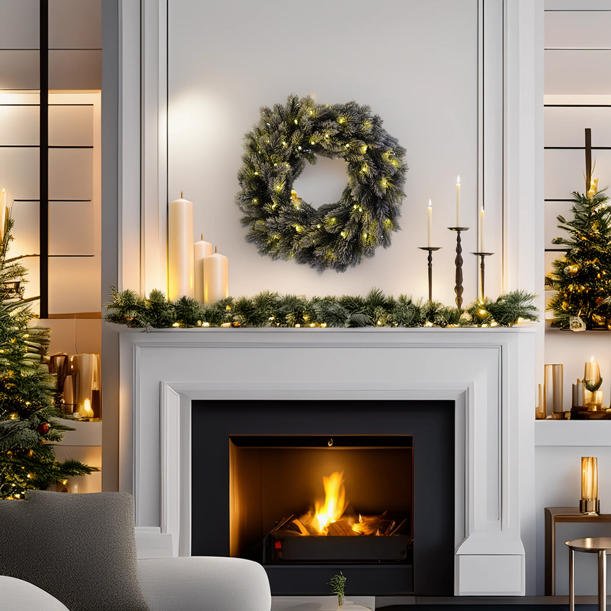 Corona "ALPINA" innevata Ø 50 cm con led integrati