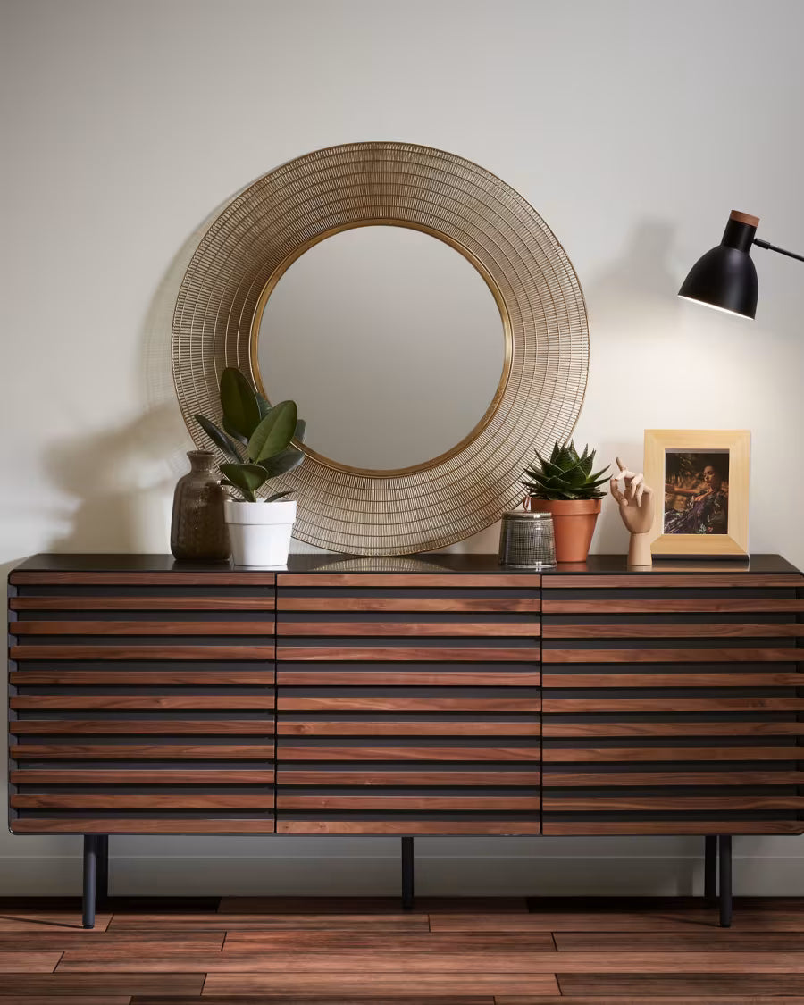 Credenza Kesia 2 ante impiallacciato noce e acciaio verniciato nero 162 x 74 cm