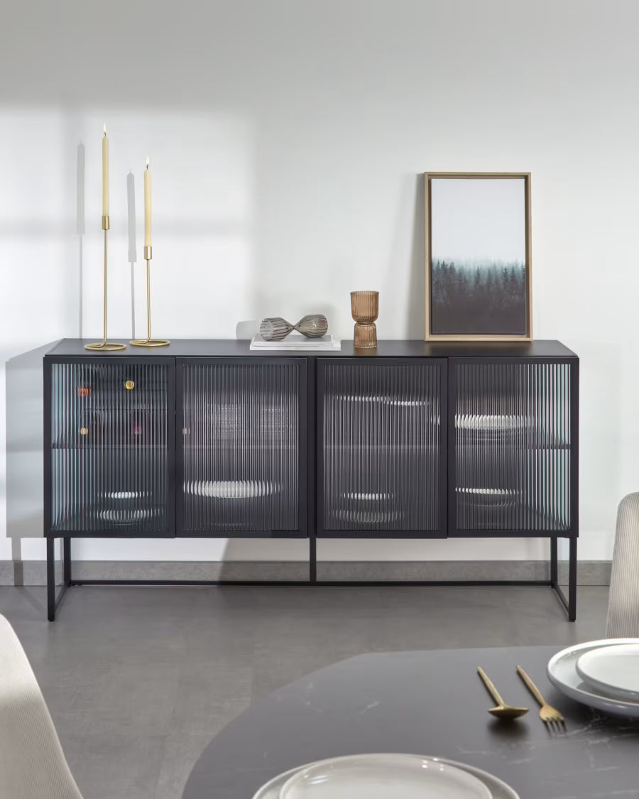 Credenza Trixie 4 ante in acciaio verniciato nero 160 x 81 cm
