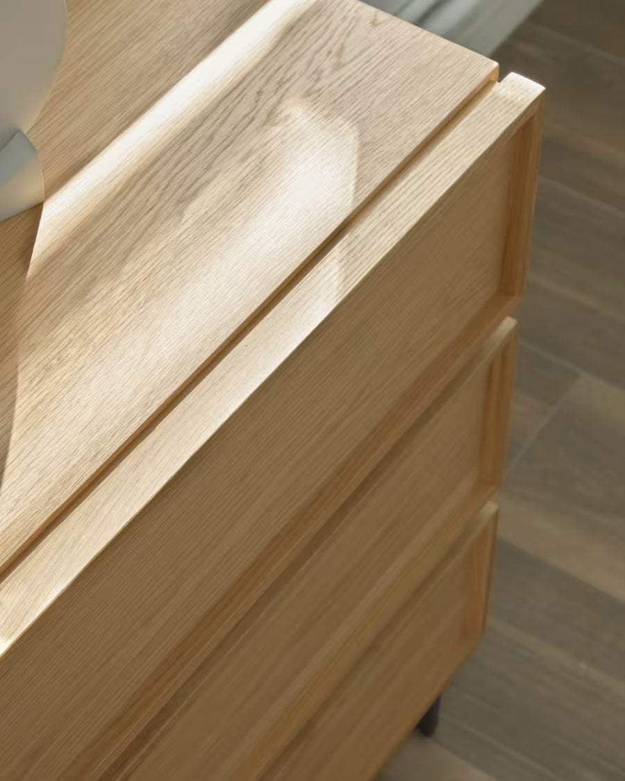 Credenza Taiana 2 ante 3 cassetti impiallacciato rovere e struttura acciaio nero 160x78 cm