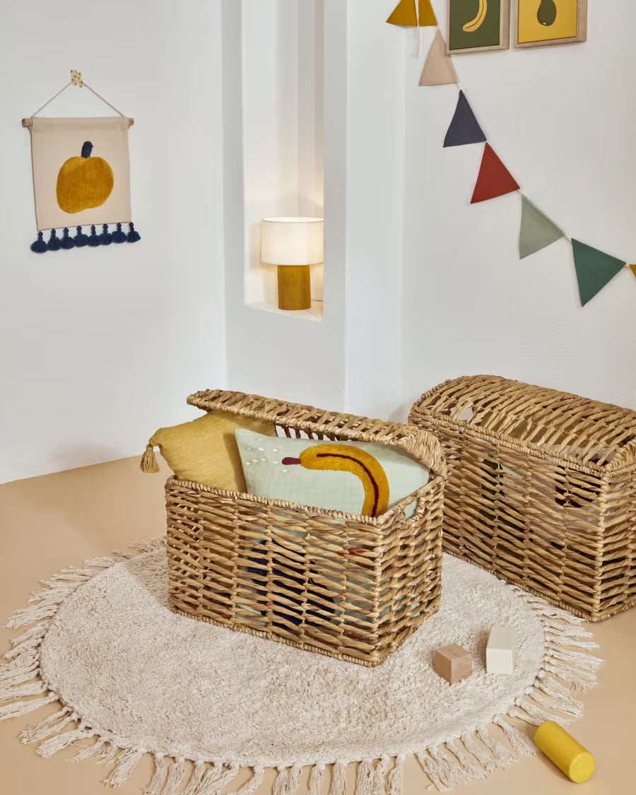 Lampada da tavolo Bianella in velluto a coste senape