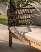 Divano Belleny 3 posti corda beige e legno massello di acacia 176 cm