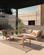 Divano Belleny 3 posti corda beige e legno massello di acacia 176 cm