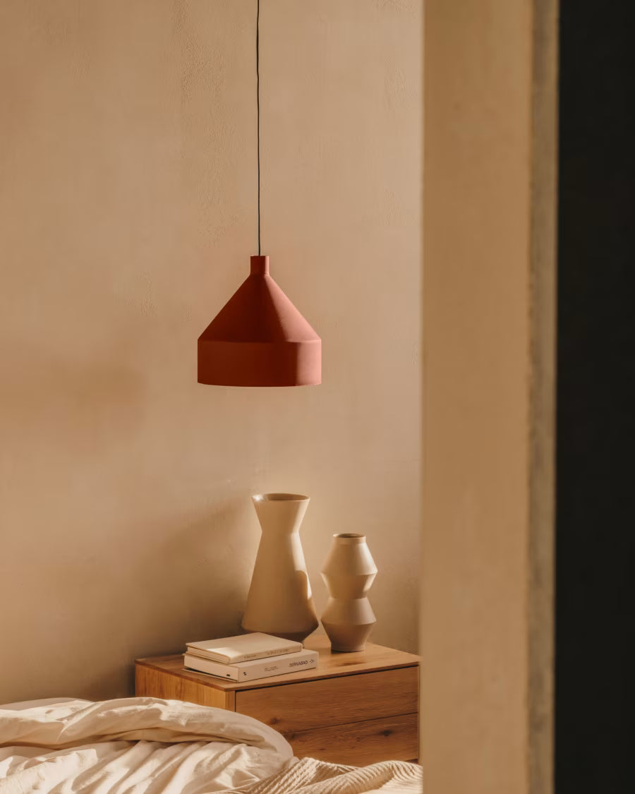 Lampada da soffitto Peralta in metallo verniciato color terracotta Ø 30 cm