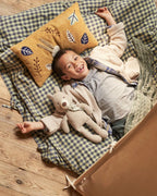 Set Yanil copripiumino, lenzuolo con angoli e federa 100% cotone a quadrati verde e blu 60x120cm