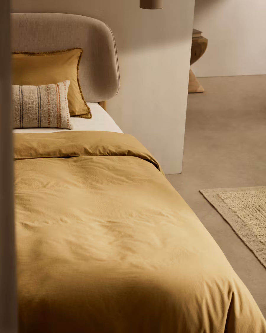 Set Sifinia copripiumino e federa 100% cotone percalle con frange mostarda letto 180 cm