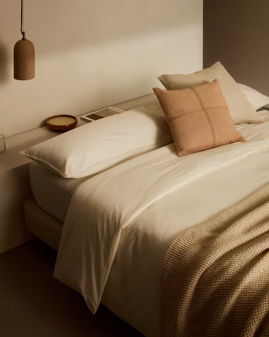 Set Sifinia copripiumino e federa 100% cotone percalle con frange écru letto 150 cm
