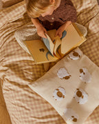 Set Yanil copripiumino, lenzuolo con angoli e federa 100% cotone a quadrati rosa e beige 70x140cm