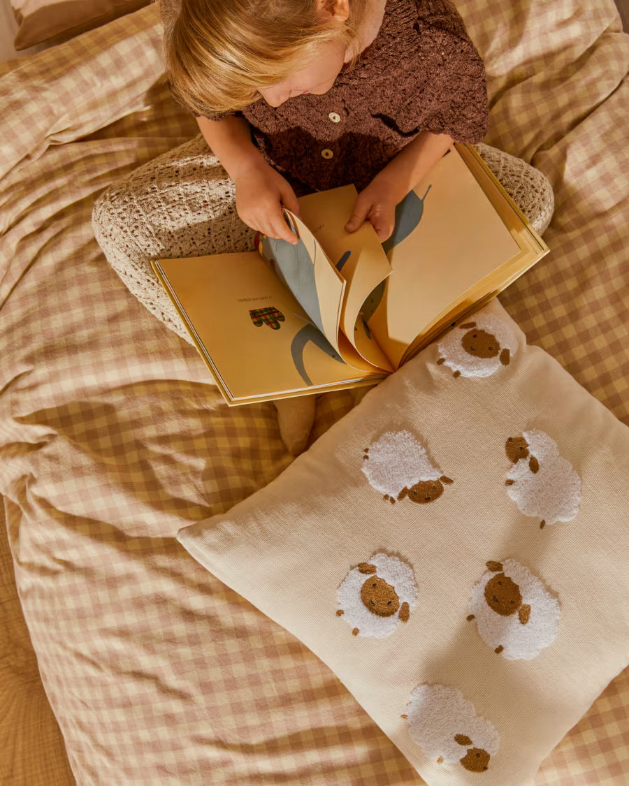 Set Yanil copripiumino, lenzuolo con angoli e federa 100% cotone a quadrati rosa e beige 70x140cm