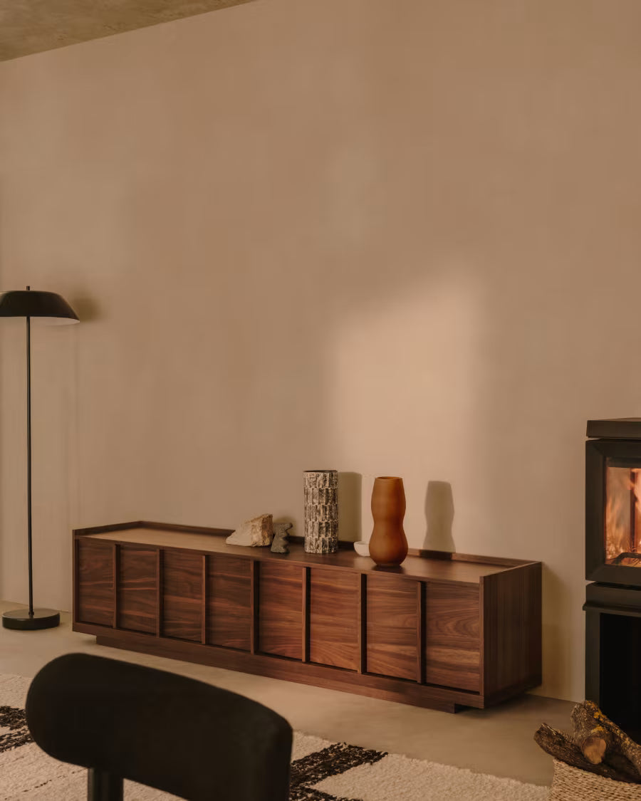 Mobile TV Onix di impiallacciatura in noce con finitura scura 200 x 45 cm FSC Mix Credit