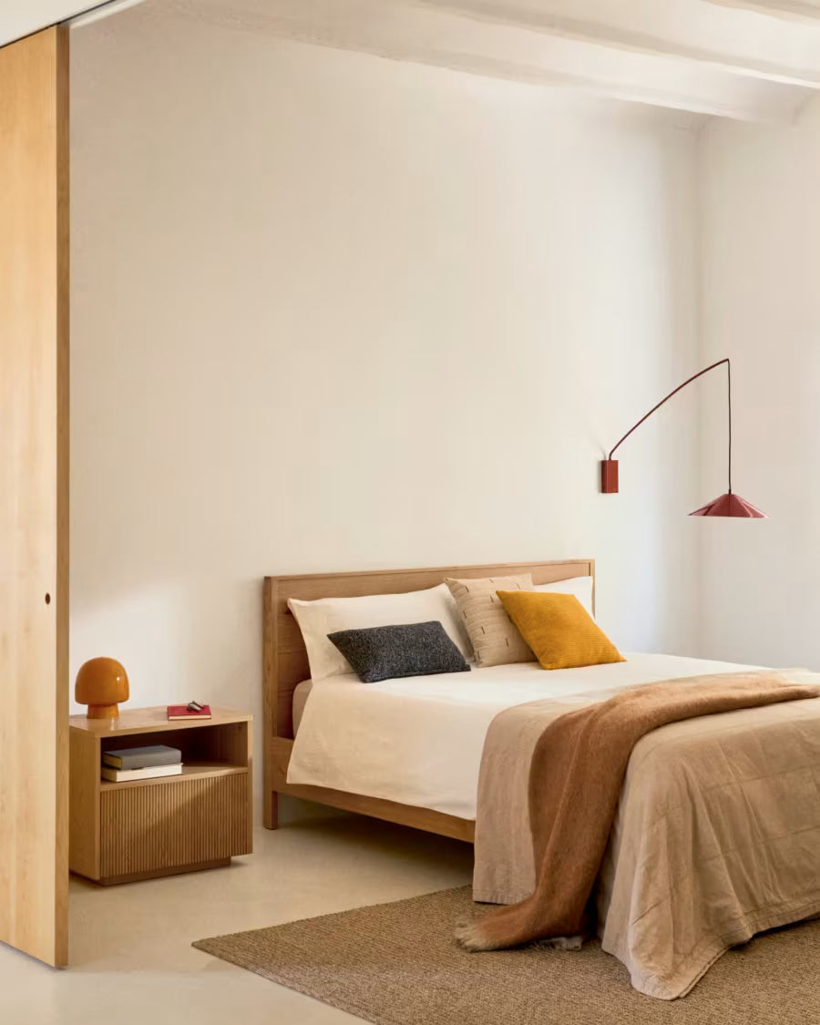 Copriletto Isor in ciniglia 100% cotone ecrù a quadri per letto 90/135 cm