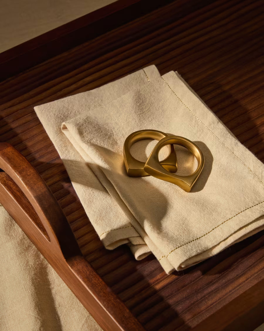 Set di tovaglioli Oreti in cotone e lino beige con dettaglio in lurex oro