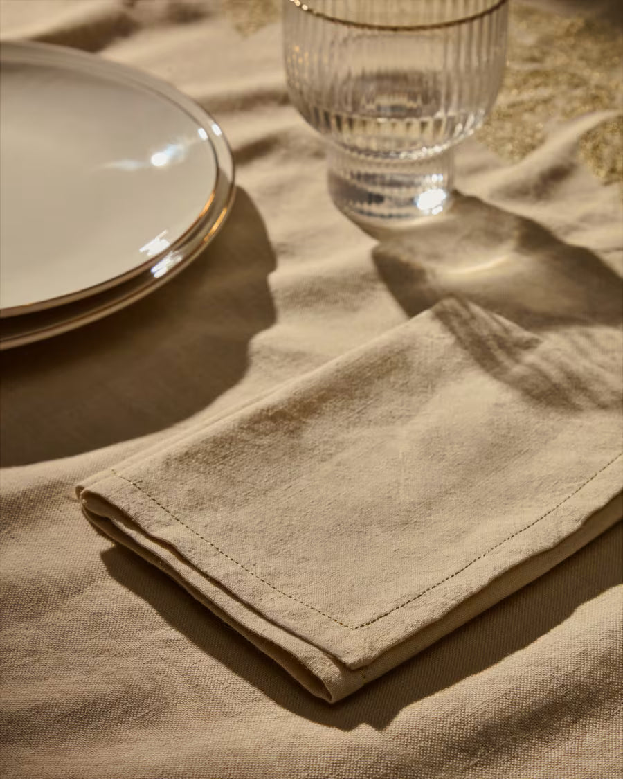 Set di tovaglioli Oreti in cotone e lino beige con dettaglio in lurex oro