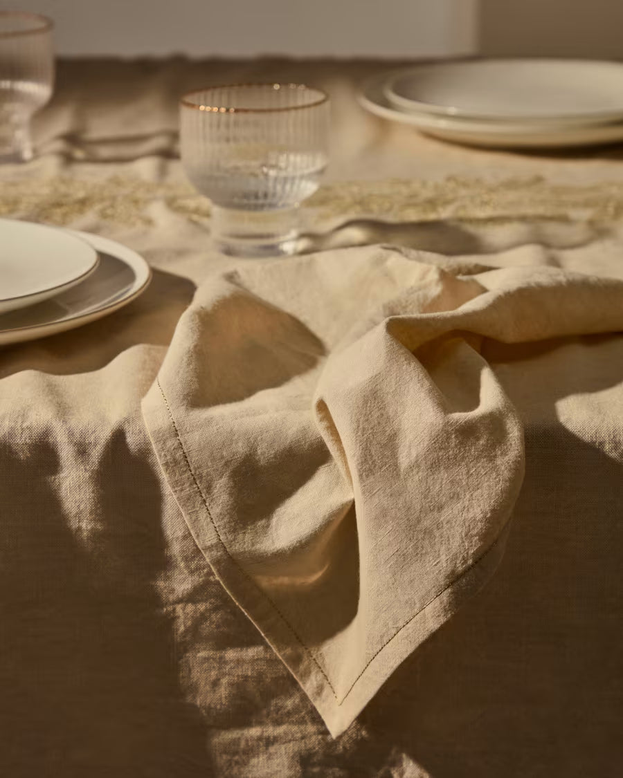 Set di tovaglioli Oreti in cotone e lino beige con dettaglio in lurex oro