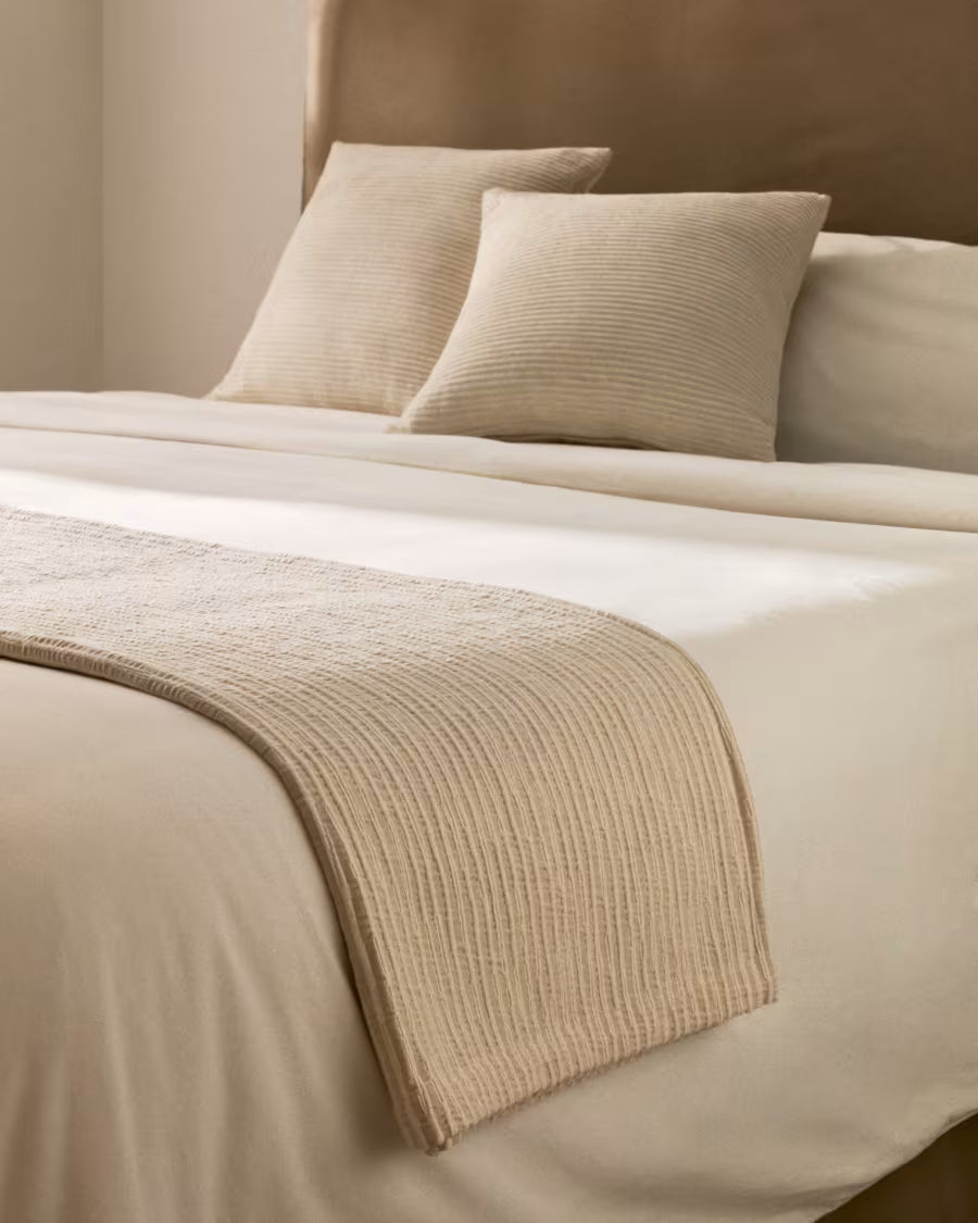 Copriletto Vindi 100% cotone ecrù con righe fantasia per letto 90/135 cm