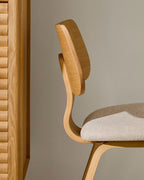 Sedia Gena in impiallacciatura di rovere e chenille beige