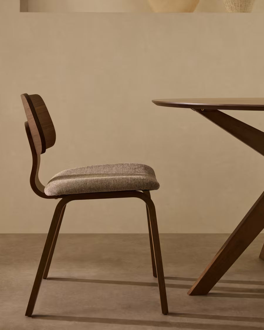 Sedia Gena in impiallacciatura di noce e chenille beige