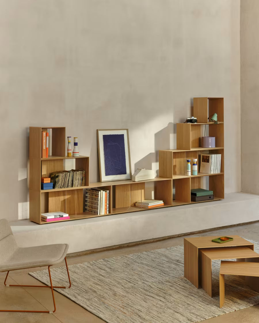 Set Litto di 9 ripiani modulari impiallacciati rovere 202 x 114 cm