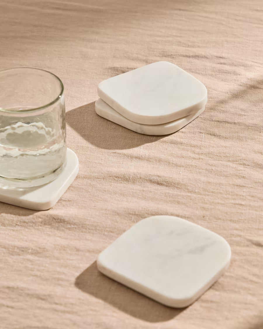 Set di 4 sottobicchieri Zera in marmo bianco