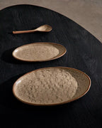 Set Zunel di 2 piatti e 1 cucchiaio in ceramica beige