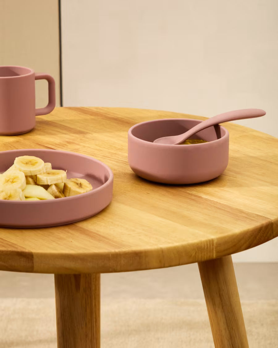 Set Lili piatto e ciotola in silicone rosa