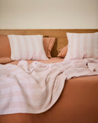 Set Macie di 2 fodere per cuscino 100% cotone a righe rosse e beige 50 x 50 cm