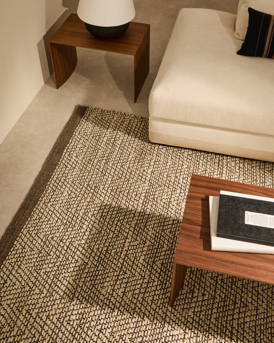 Passatoia Arpe in jacquard di iuta beige 70 x 140 cm